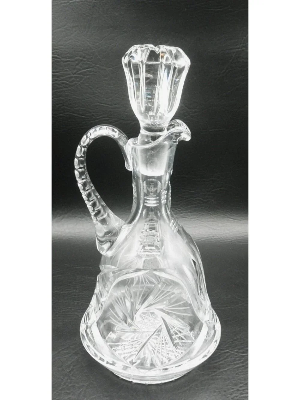 Handled Wine Decanter American Brilliant APB Cut Glass American Pinwheel 12 Inch